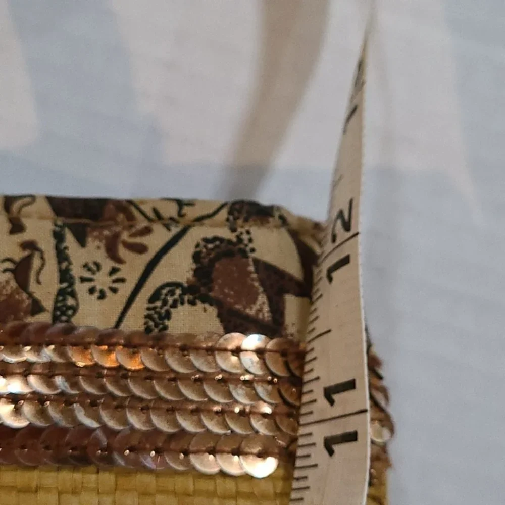 Woven Straw Tote with Paisley Trim - Yellow & Brown